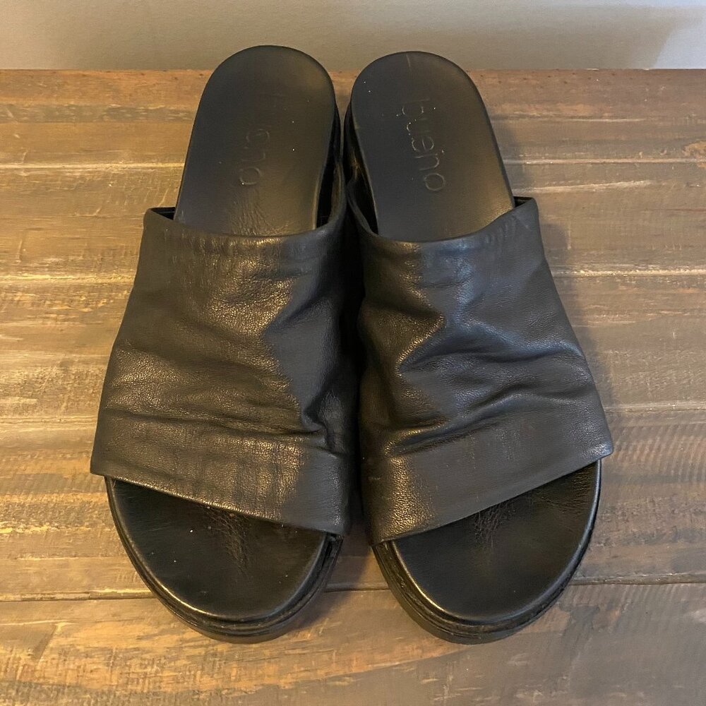 Bueno Black Leather Slide Sandals Freepeople